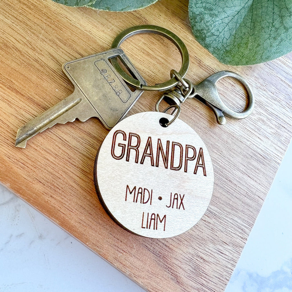 Personalized Dad/ Grandpa Keychain- Engraved with Kids' Names