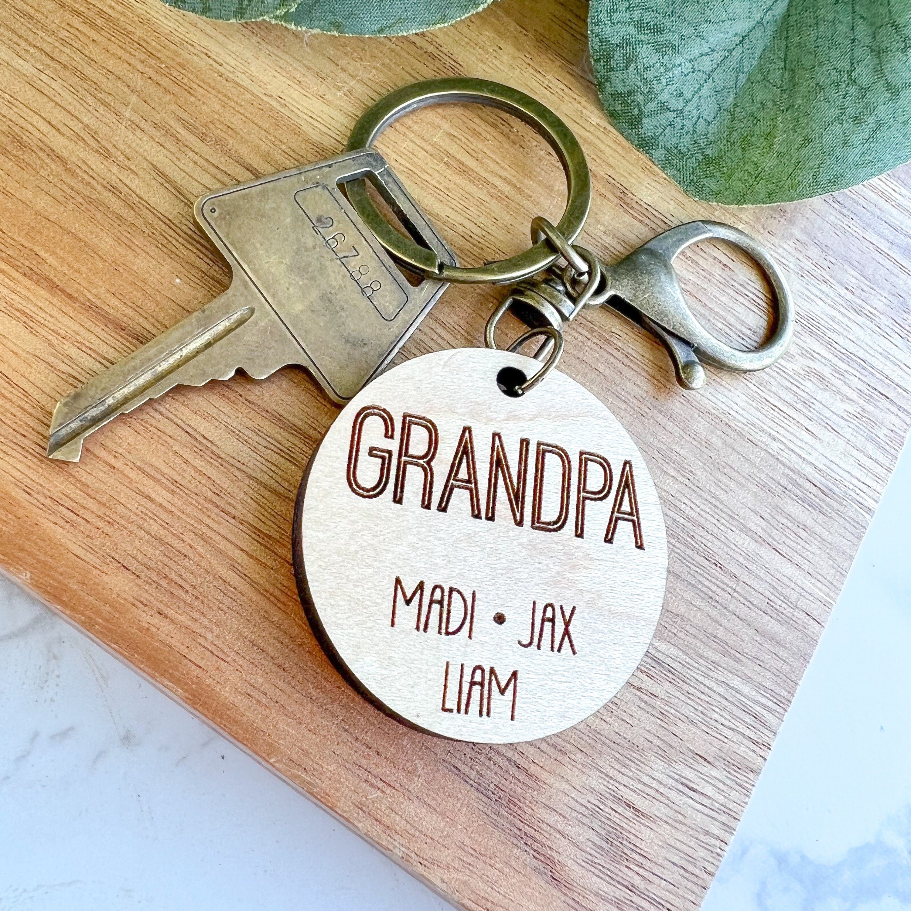 Personalized Dad/ Grandpa Keychain- Engraved with Kids' Names
