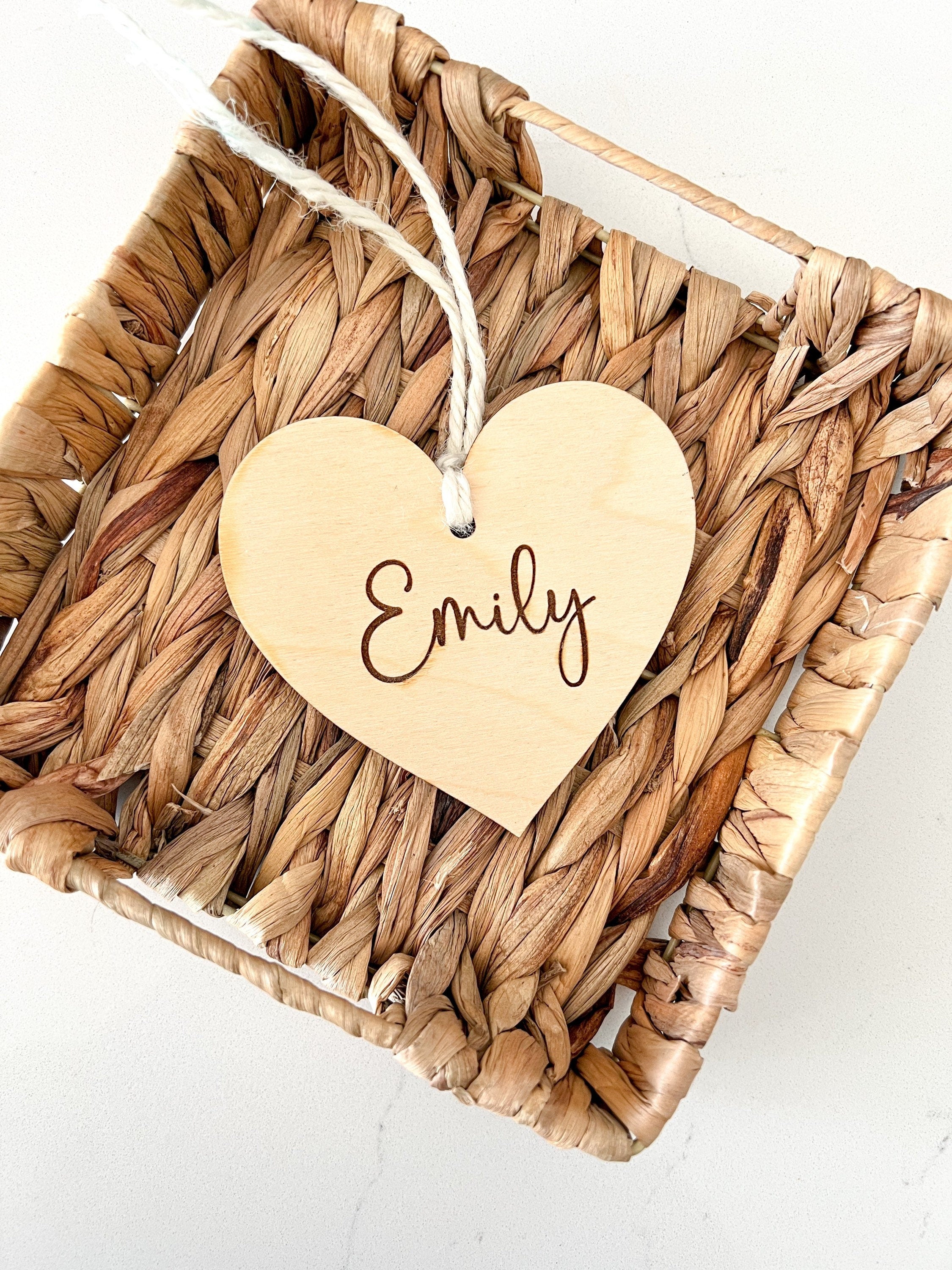Valentines Day Basket Tags, Personalized Wood Heart Name Tag