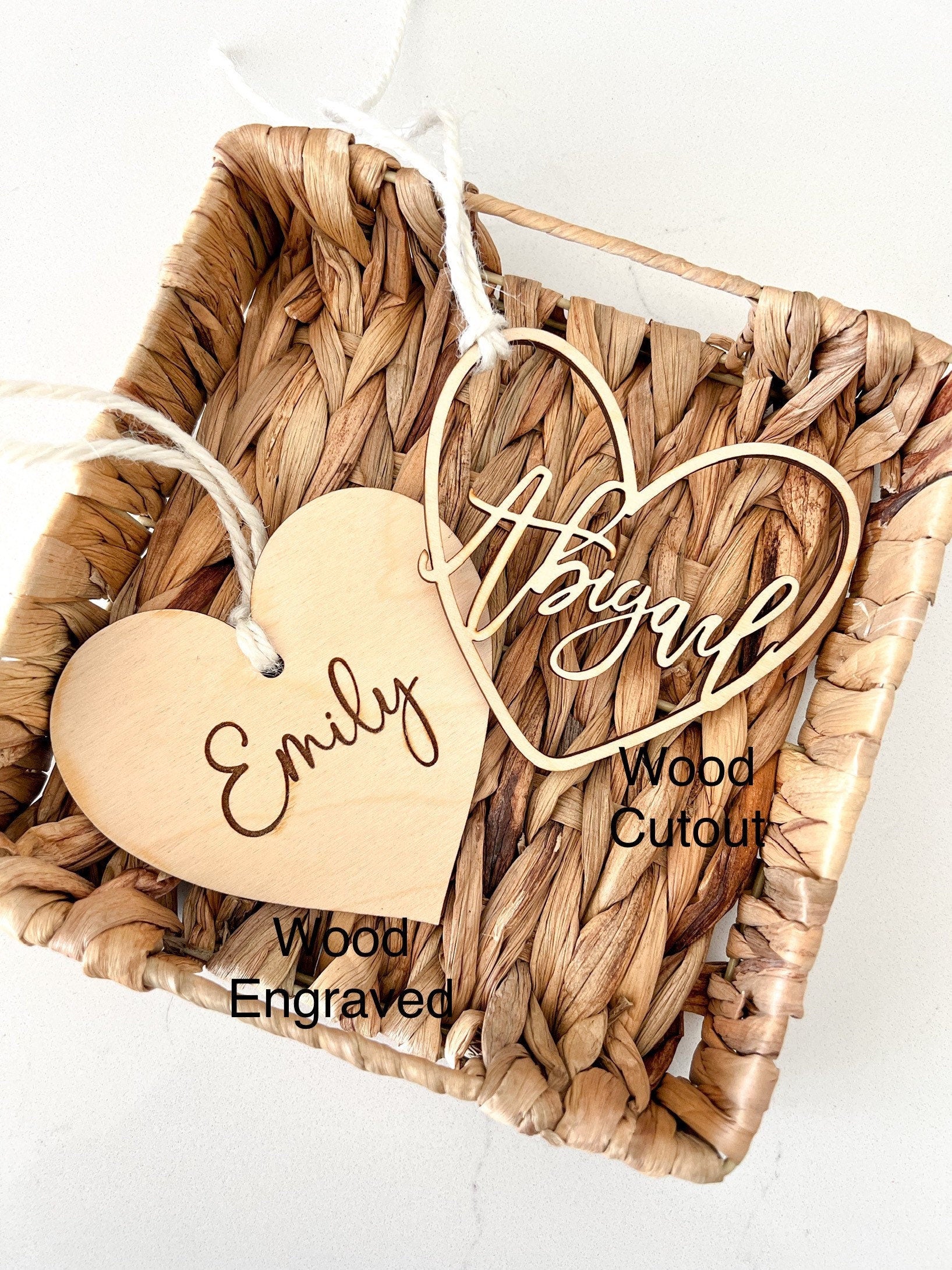 Valentines Day Basket Tags, Personalized Wood Heart Name Tag