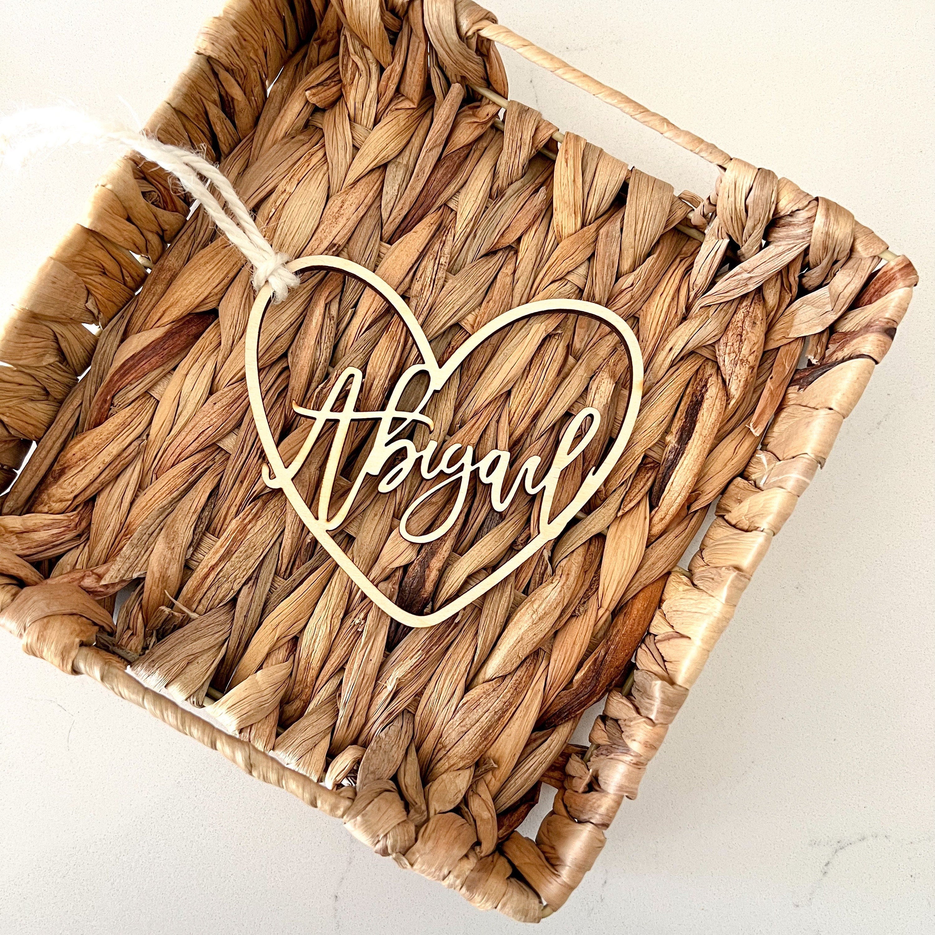 Valentines Day Basket Tags, Personalized Wood Heart Name Tag